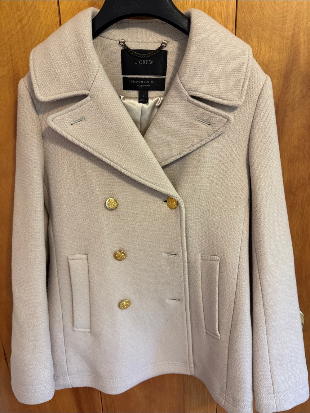 J. Crew Double-Breasted Light Taupe Wool Peacoat with Gold Buttons